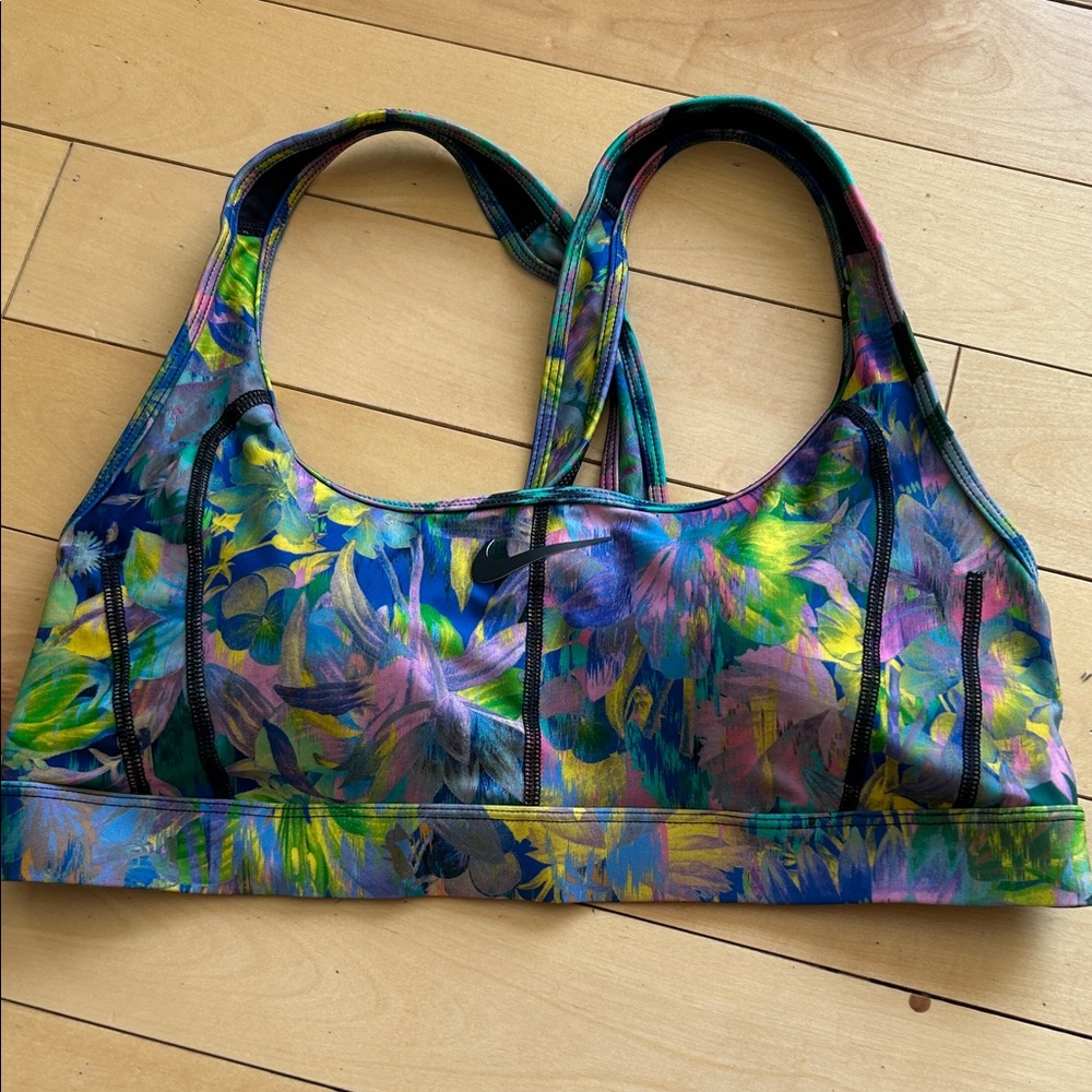 Nike Women's Multicolor Floral Sports Bra - Blue/Green/Purple
